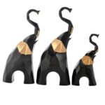 Golden Elephant Set of 3 Black & Gold  Statue